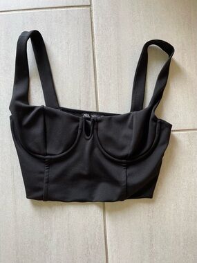 Zara Black Cropped Bustier Top with Wide Straps